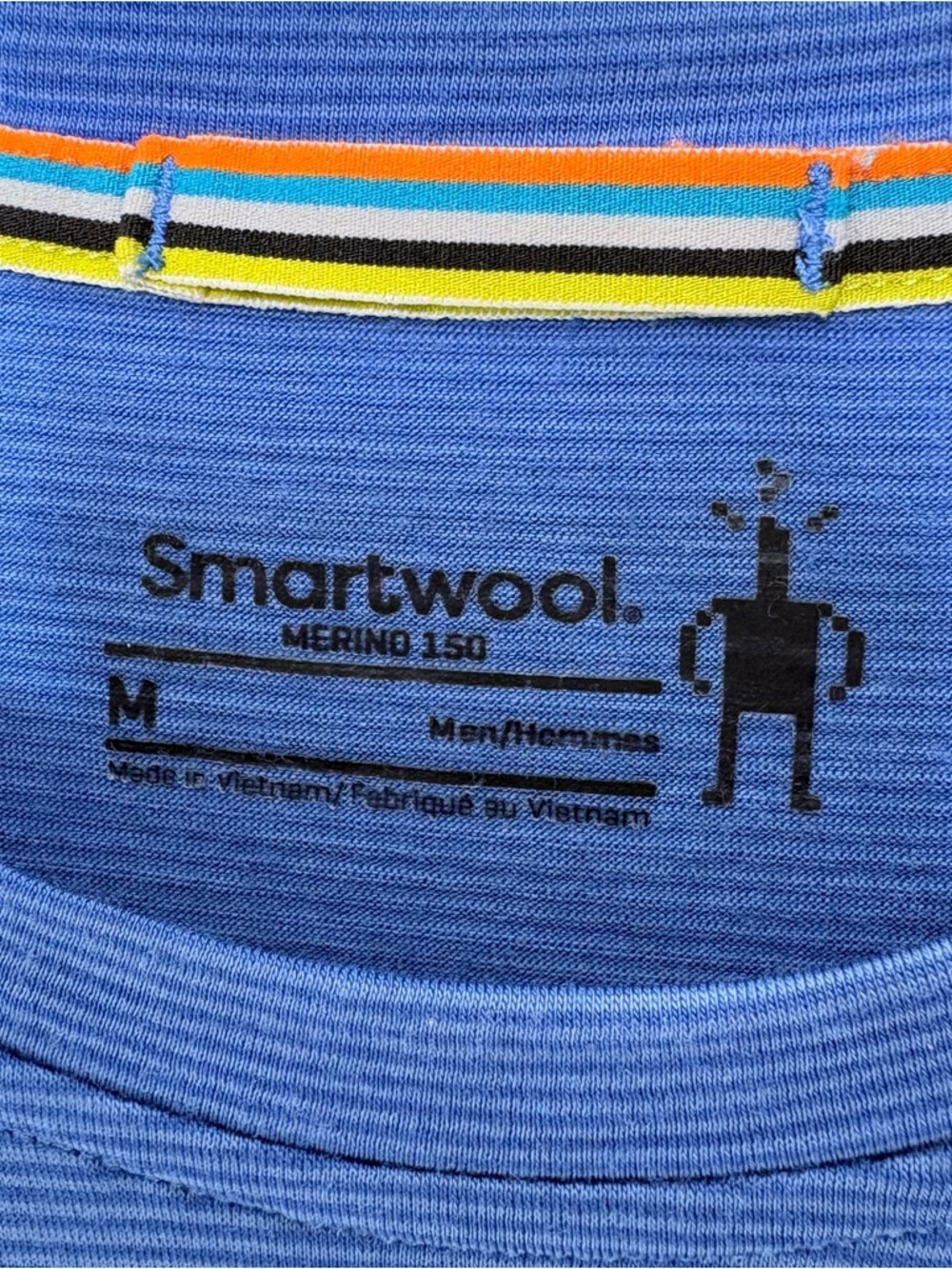 Smartwool 150 Merino Wool Striped T-Shirt Medium M Blue Gray Hiking Base Layer - Picture 4 of 14